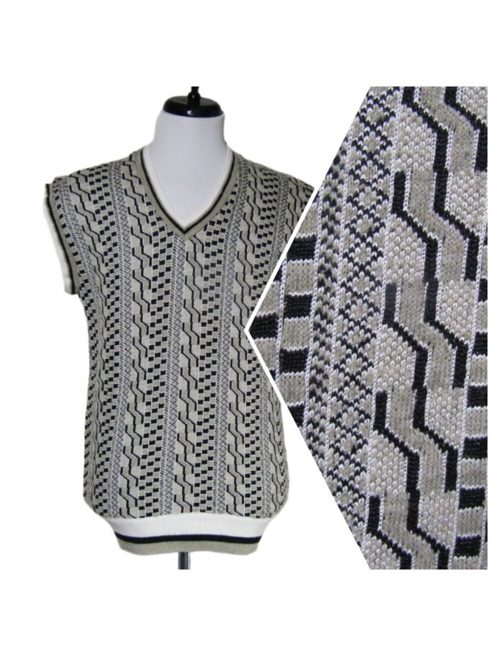 VTG Mens Geometric Retro 3D Grandpa Golf Sweater Vest Academia Preppy S